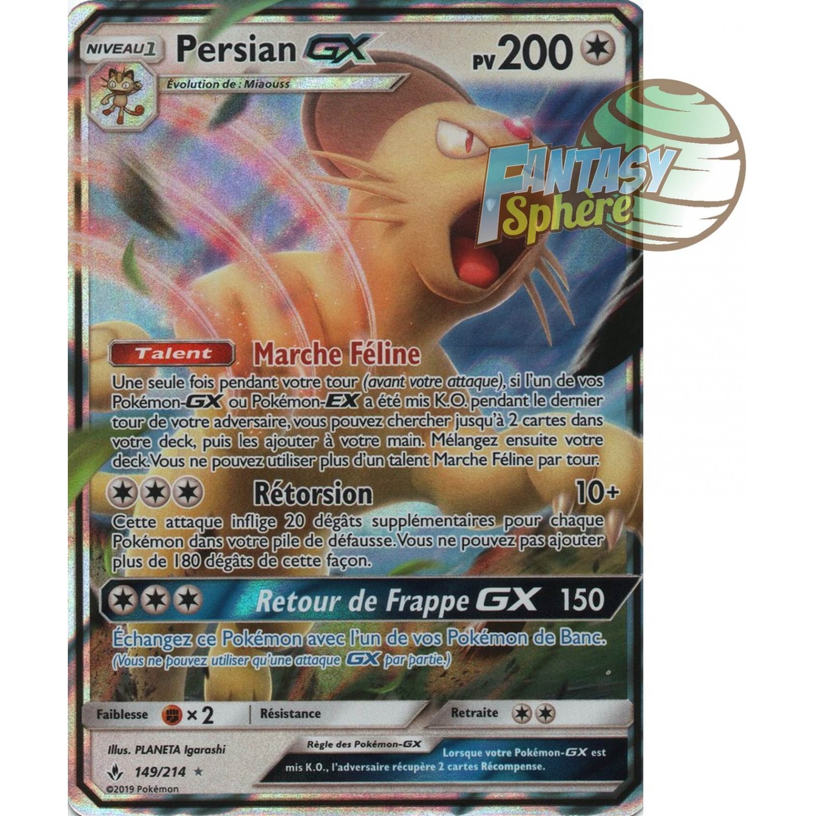 Pokémon Persian GX Full ART HOLO 149/214 Alliance Infaillible