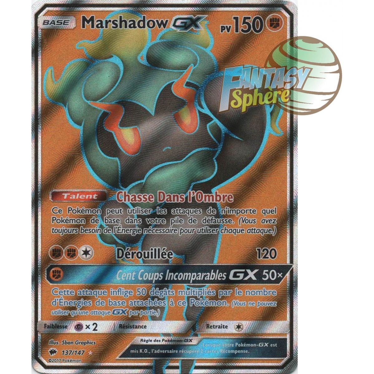 Marshadow GX - Full Art Ultra Rare  137/147 - Soleil et Lune 3 Ombres Ardentes