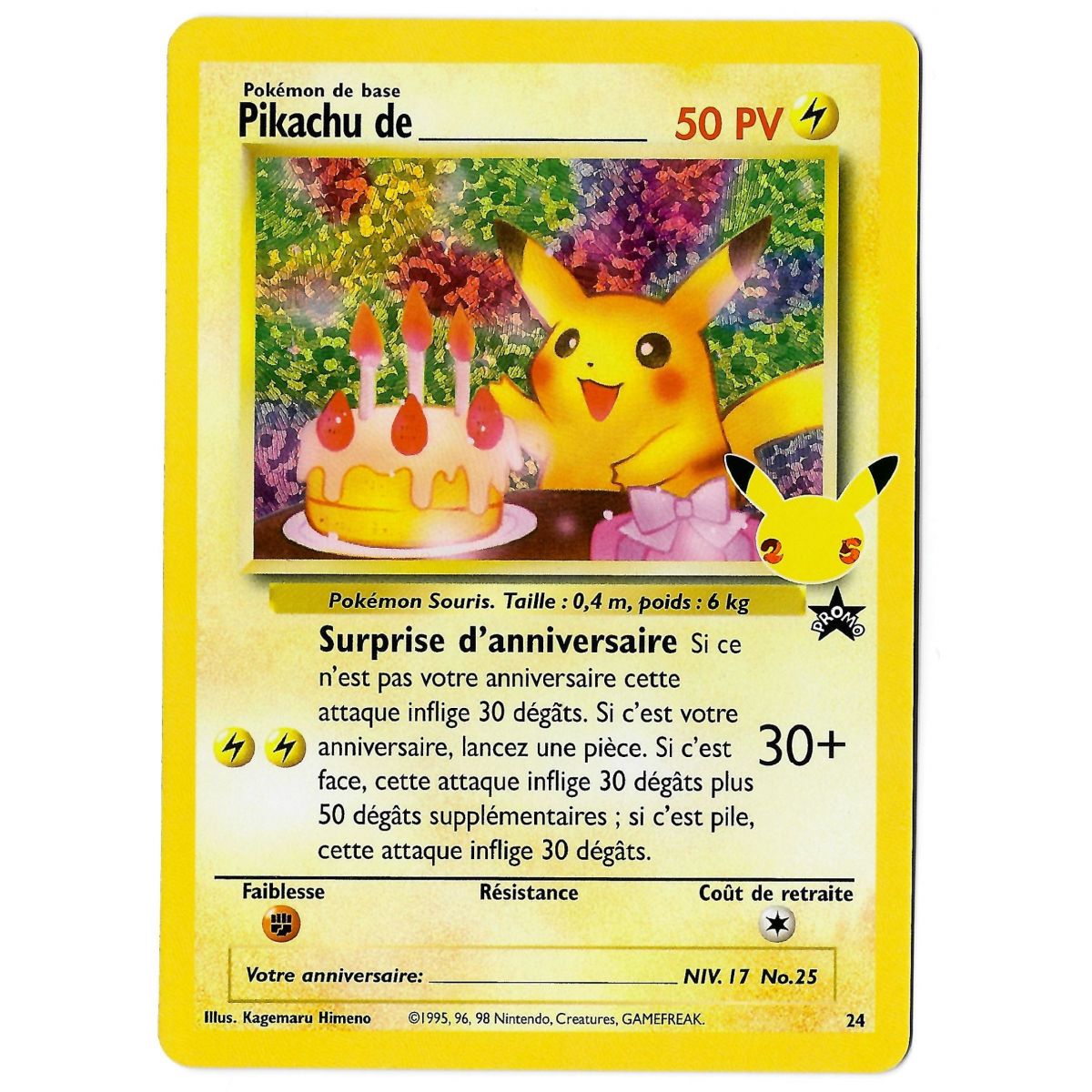 Pikachu de _ - Holo Rare Promo 24 EB07.5 Célébrations 25 Ans