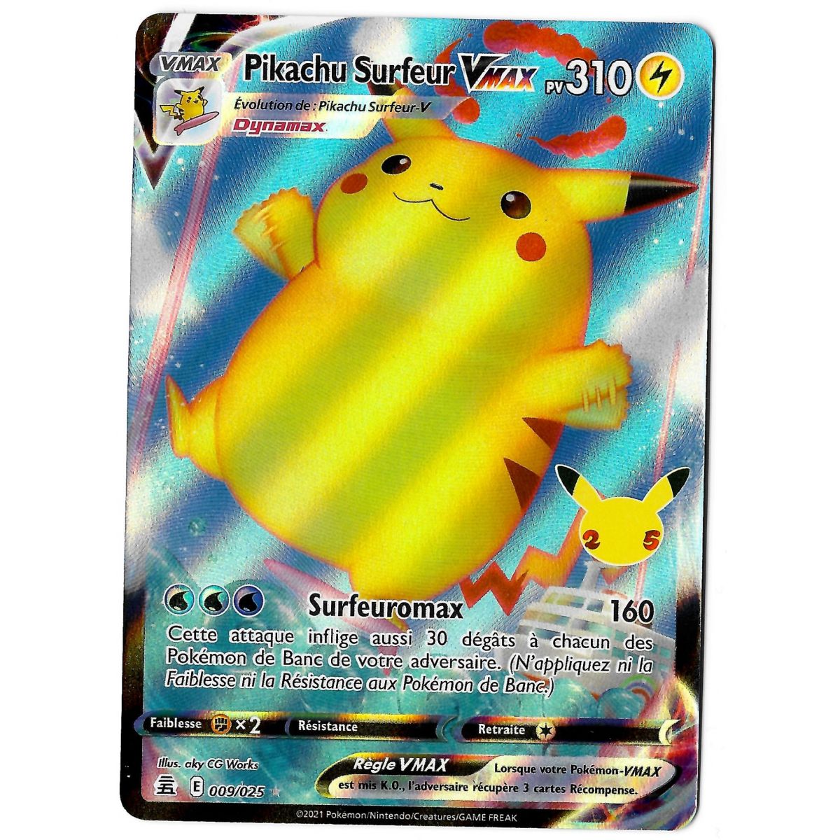 Pikachu Surfeur VMAX - Full Art Ultra Rare 009/025 EB07.5 Célébrations 25 Ans