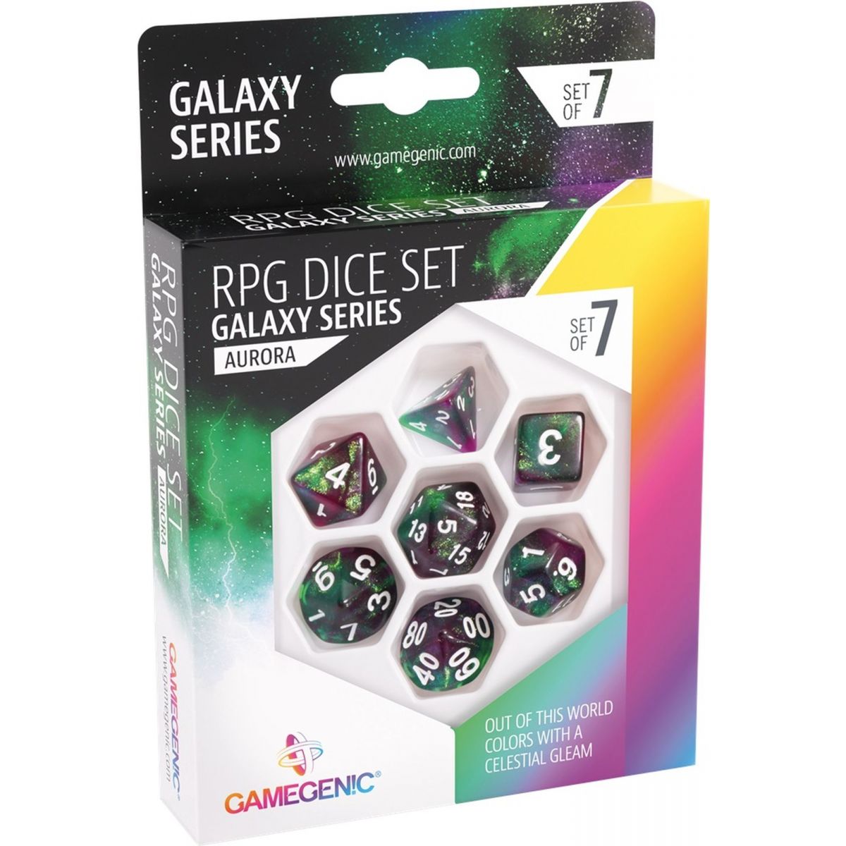 Gamegenic - Dice - Galaxy Series - Aurora - Set de 7 Dés JDR