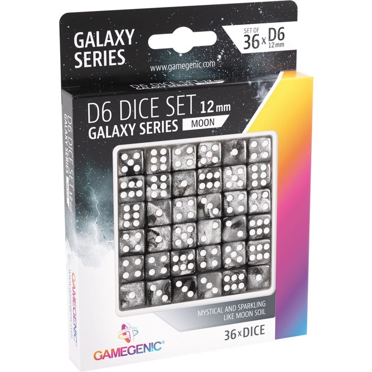 Gamegenic - Dice - Galaxy Series - Moon - Set de 36 Dés de 6 - 12mm