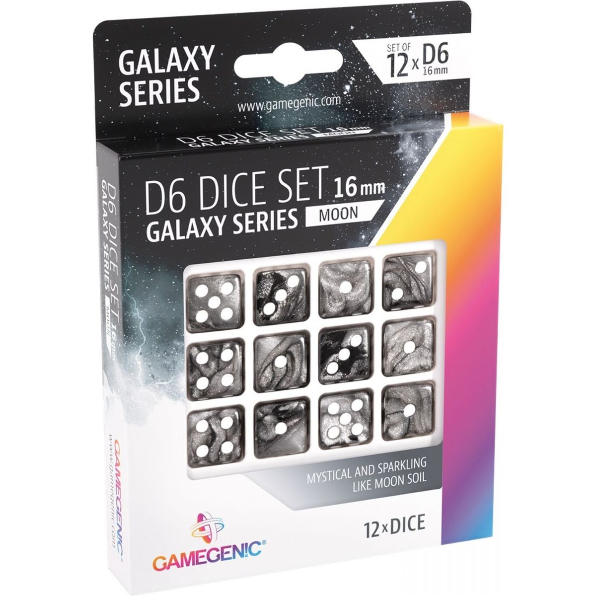 Gamegenic - Dice - Galaxy Series - Moon - Set de 12 Dés de 6 - 16mm
