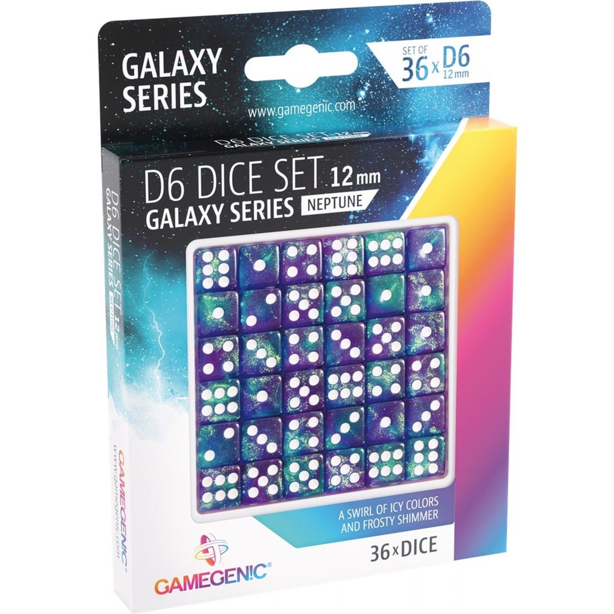 Gamegenic - Dice - Galaxy Series - Neptune - Set de 36 Dés de 6 - 12mm