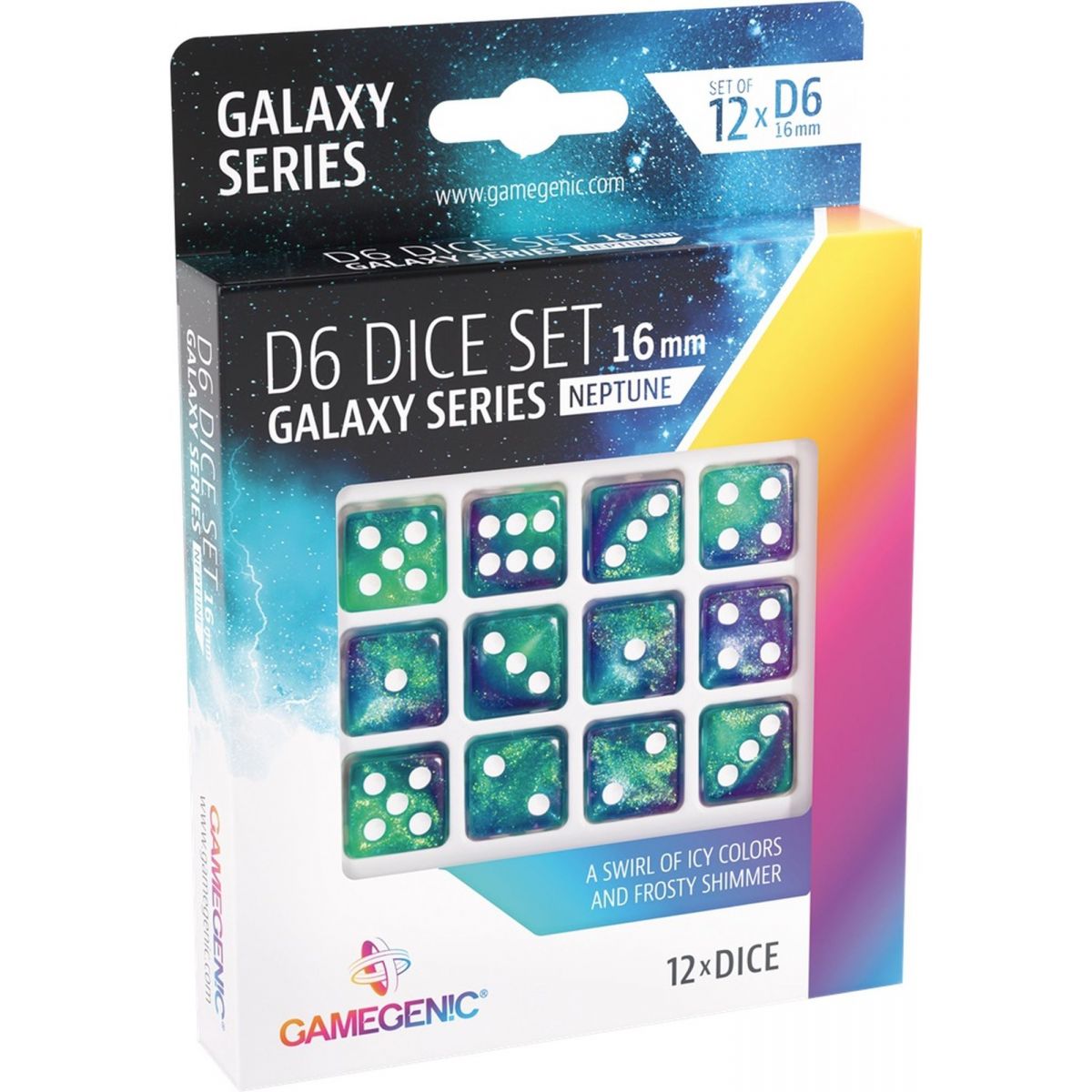 Gamegenic - Dice - Galaxy Series - Neptune - Set de 12 Dés de 6 - 16mm