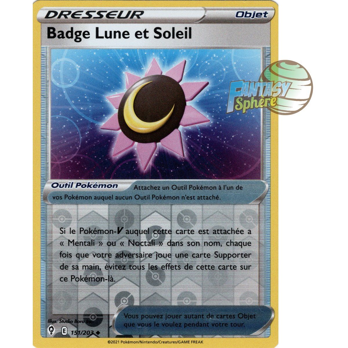 Item Badge Lune et Soleil - Reverse 151/203 - Epee et Bouclier 7 Evolution Celeste