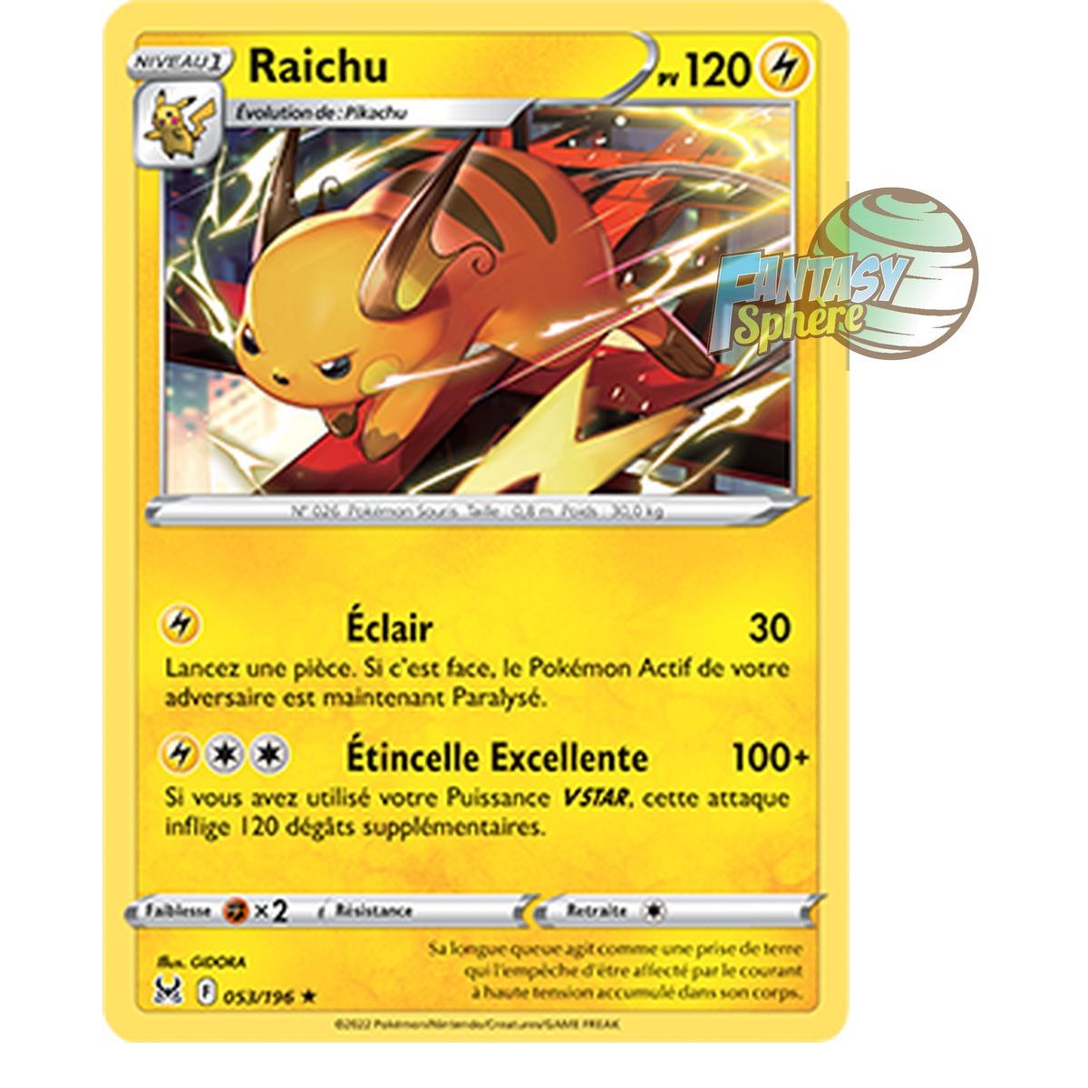 Raichu - Rare 53/196 - Epee et Bouclier 11 Origine Perdue